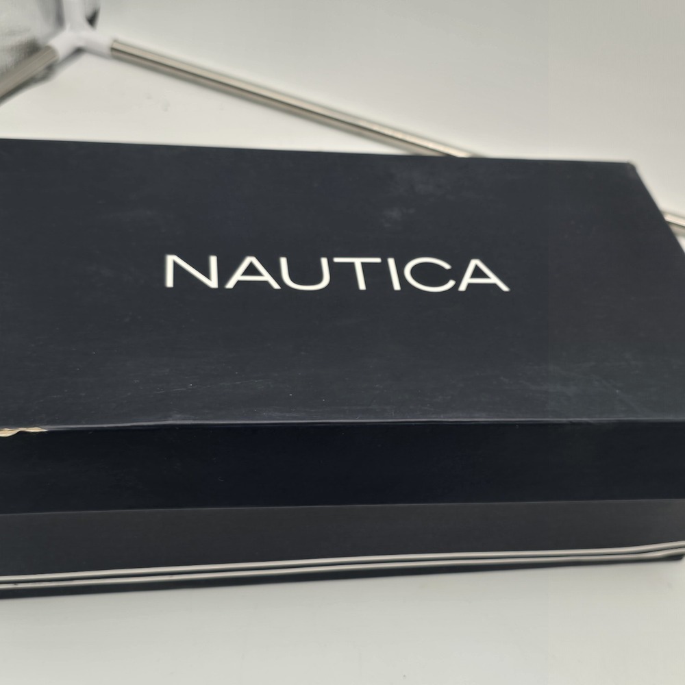 Nautica Boat Shoes Men Size 9.5 Navy Blue Tan Stitching Nueltin Comfort Lace Up - Picture 4 of 9